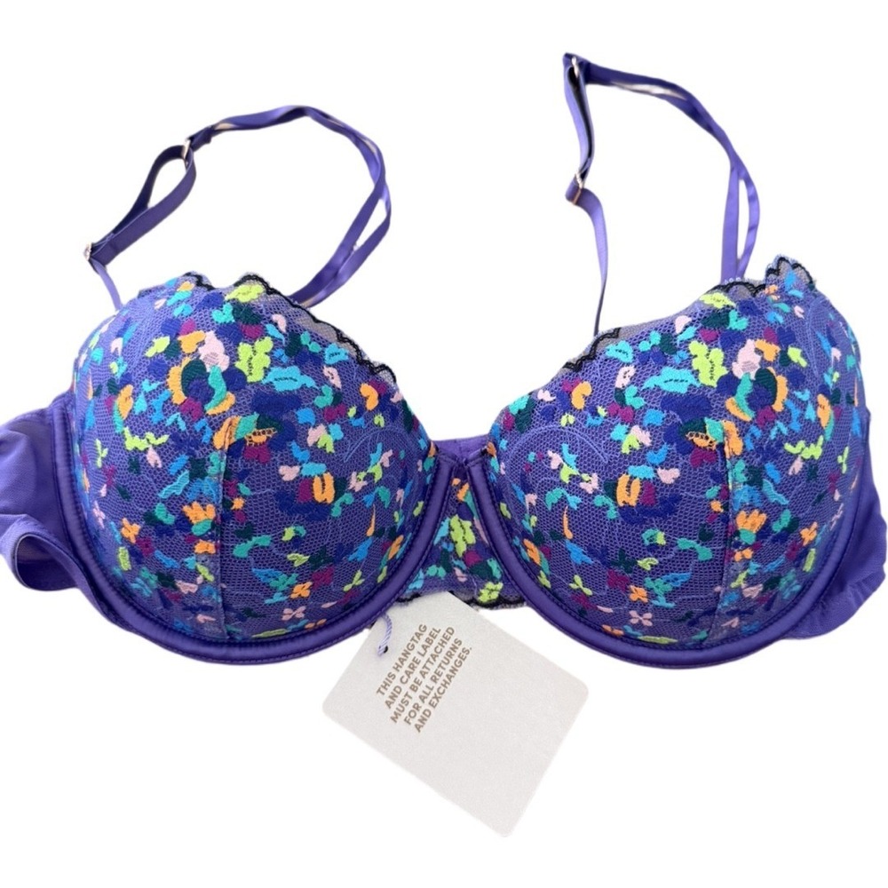 Savage X Fenty Steamy Floral Balconette Bra 34D Purple Royale Romance NWT Pushup
